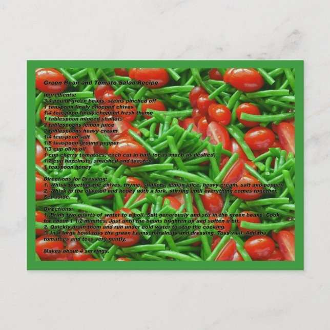 Carte postale Recette de haricots verts et tomates (Devant)