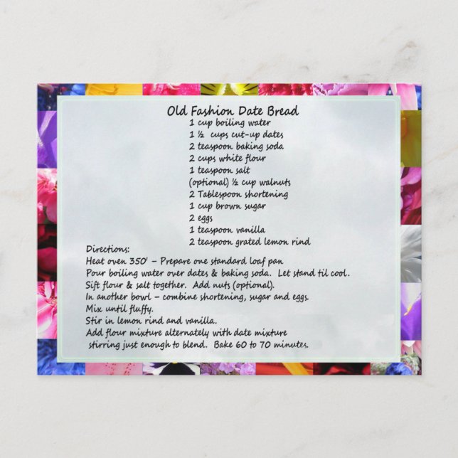 Carte Postale Recette de pain de date de GramaBarb (Devant)