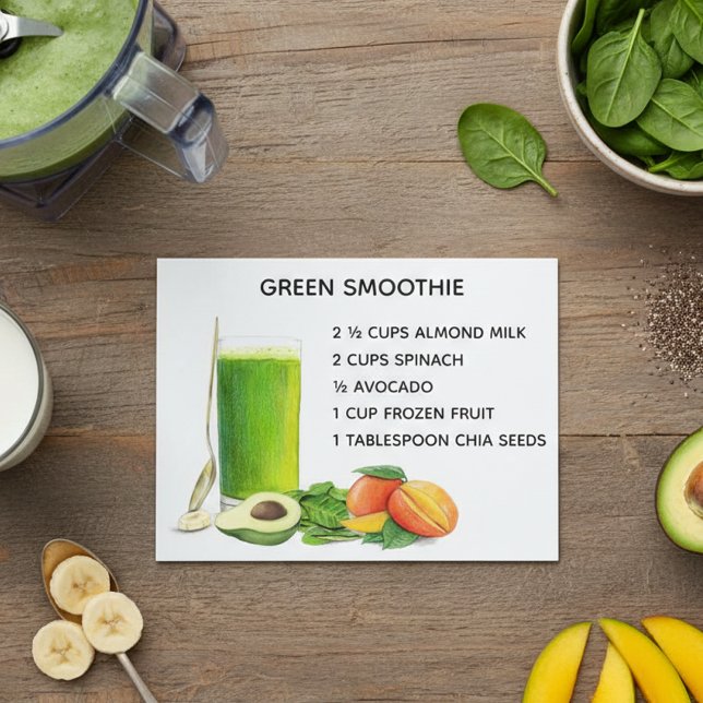 Carte Postale Recette de smoothie vert nutrition saine végétalie (Créateur téléchargé)