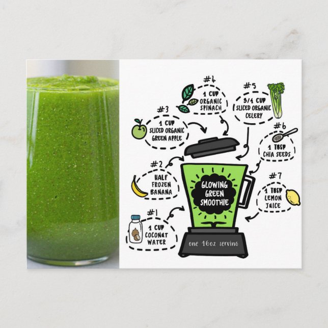 Carte Postale Recette de Smoothie verte brillante (Devant)
