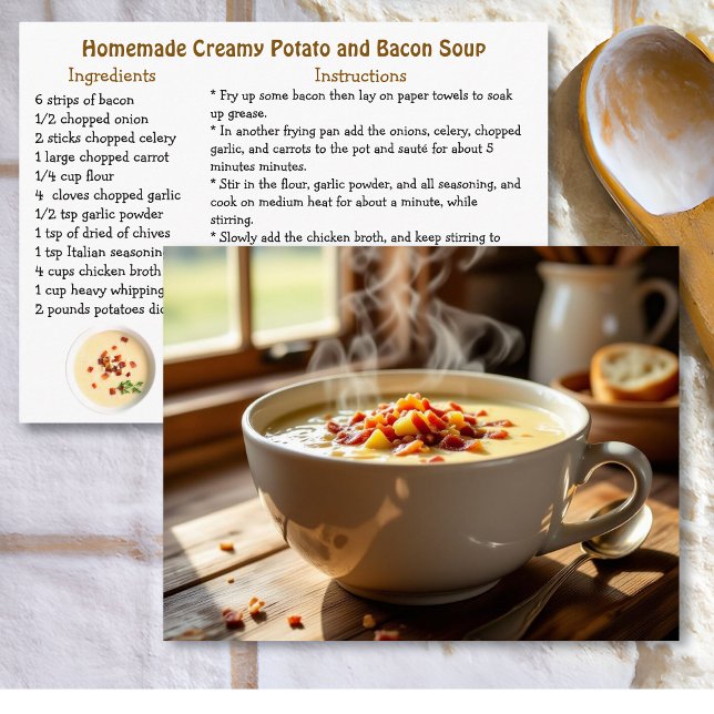Carte Postale Recette de soupe maison crémeuse aux pommes de ter (Créateur téléchargé)