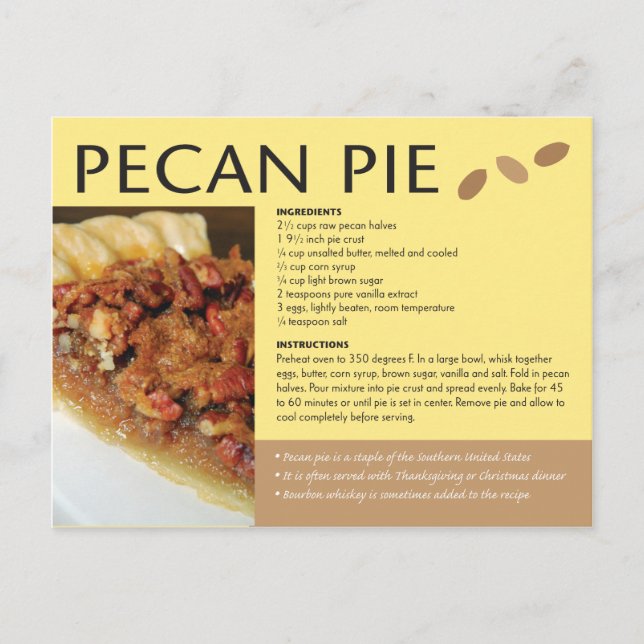 Carte Postale Recette de tarte aux noix de pécan Cuisine régiona (Devant)