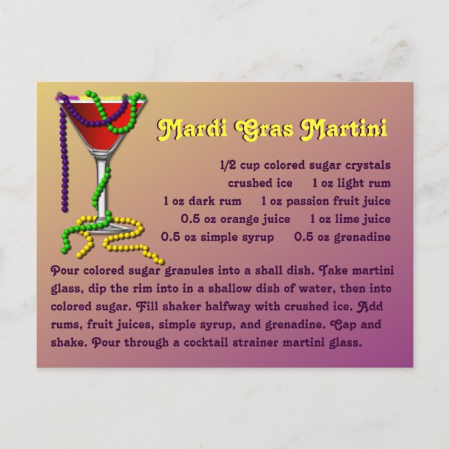 Carte Postale Recette Mardi Gras Martini (Devant)