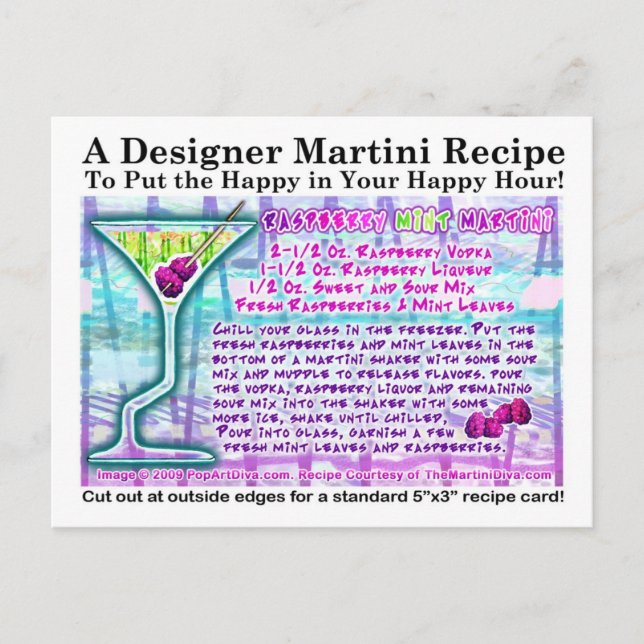 Carte postale Recette Martini à la menthe frambois (Devant)
