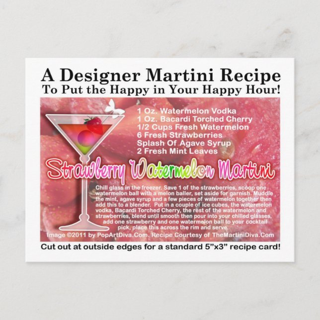 Carte postale Recette Martini à la pastèque fraise (Devant)