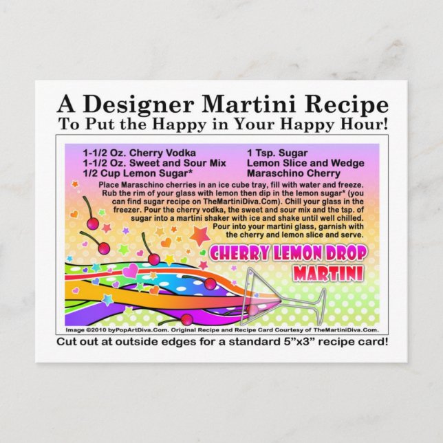 Carte postale Recette Martini au citron cerise (Devant)