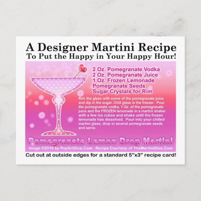 Carte postale Recette Martini au citron de grenade (Devant)
