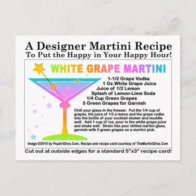 Carte postale Recette Martini au raisin blanc (Devant)