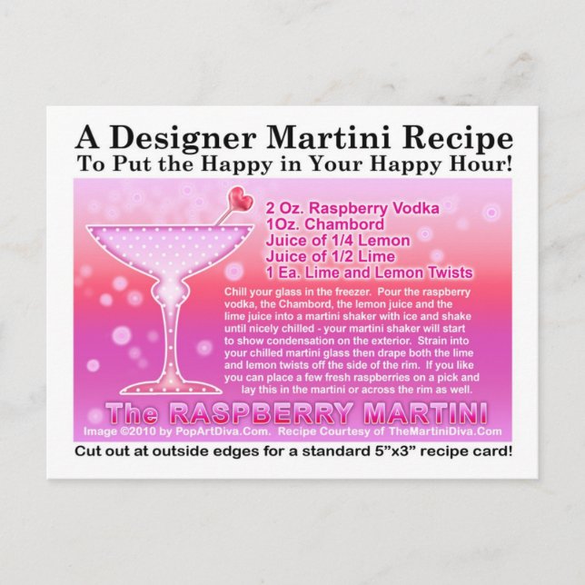 Carte postale Recette Martini framboise (Devant)
