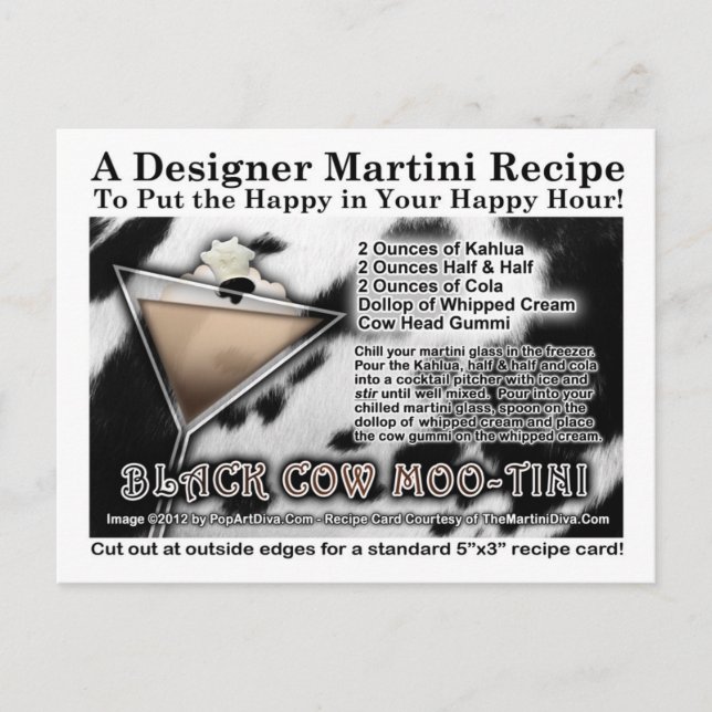 Carte postale Recette Moo-Tini Martini de vache no (Devant)