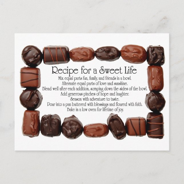 Carte Postale Recette pour un cadre sucré de bonbons de vie (Devant)
