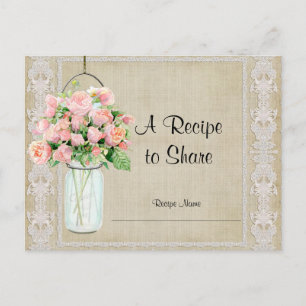 Carte Postale Recette Rustique Pays Mason Jar Blush Roses Rose