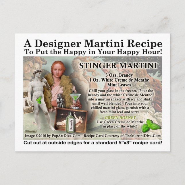 Carte postale Recette Stinger Martini (Devant)