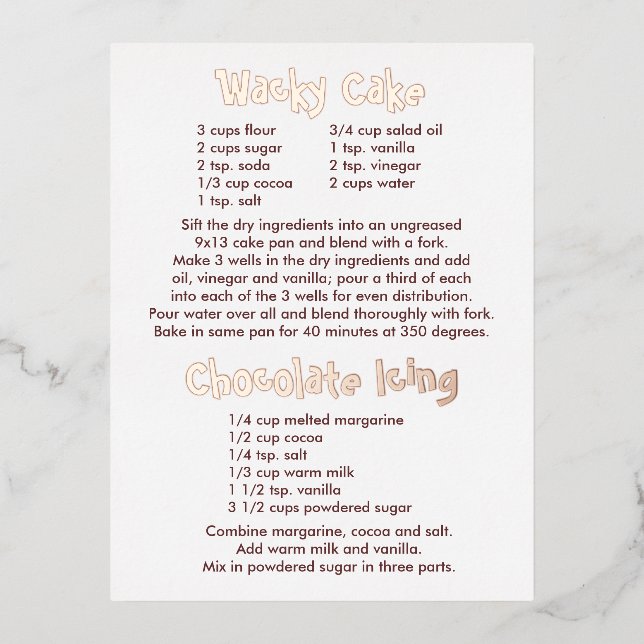 Carte postale Recettes de glaçage au gâteau et au  (Recto)