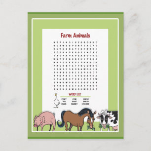 Carte Postale Recherche Word sur les animaux de ferme