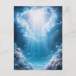 Carte Postale Récif de corail bleu sous-marin avec rayons de sol