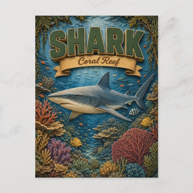 Carte Postale Récif de corail requin POPCUT (Devant)
