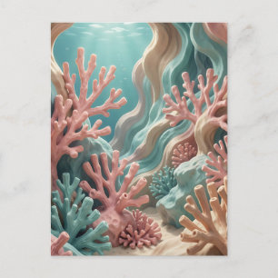 Carte Postale Récif de corail rose sarcelle vibrant sous l'océan