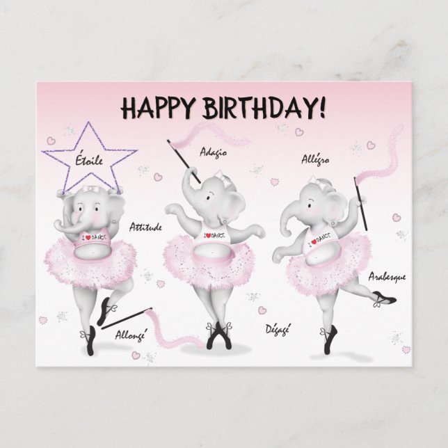 Carte Postale Récital de danse de ballerine éléphant (Devant)