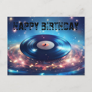 Carte Postale record vinyle vintage avec étoiles Joyeux annivers