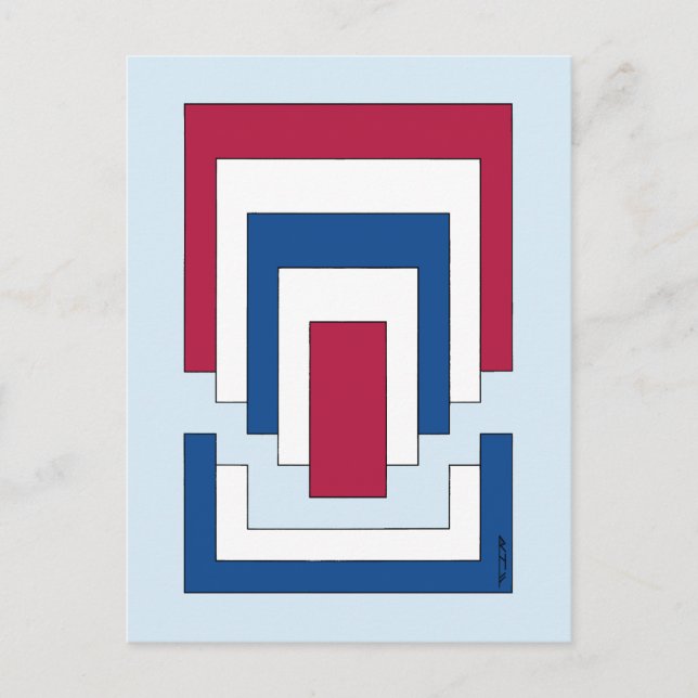 Carte Postale Rectangle Abstrait en rouge, blanc et bleu (Devant)