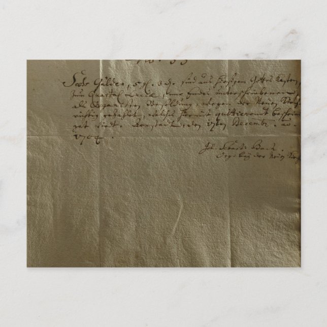 Carte Postale Reçu de rémunération, 17 décembre 1704 (Devant)