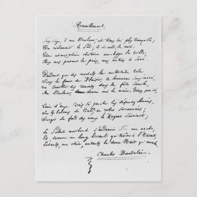 Carte Postale Recueillement', signé sonnet, 1861 (Devant)