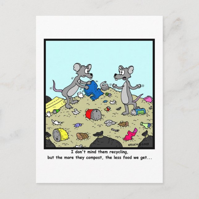 Carte Postale Recyclage et compostage : Caricature de rat (Devant)