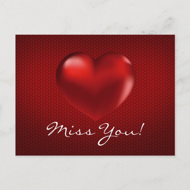 Carte Postale Red 3D Heart on Red Arrière - plan Miss You Post C (Devant)