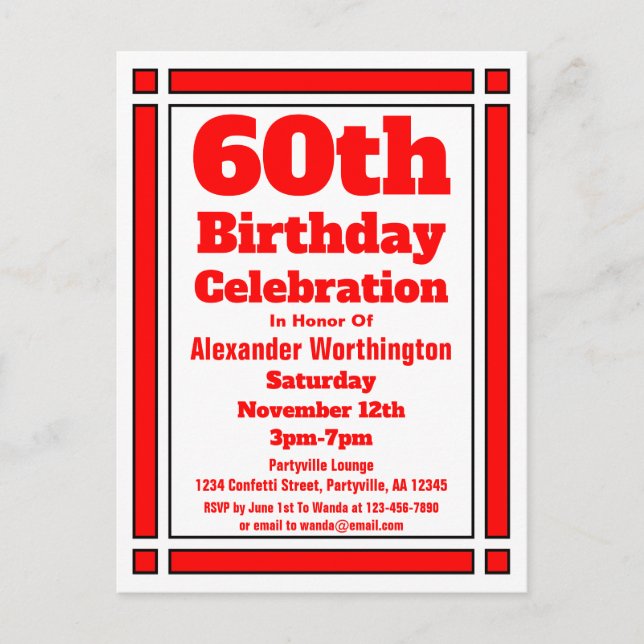 Carte postale Red 60th Birthday Invitation (Devant)