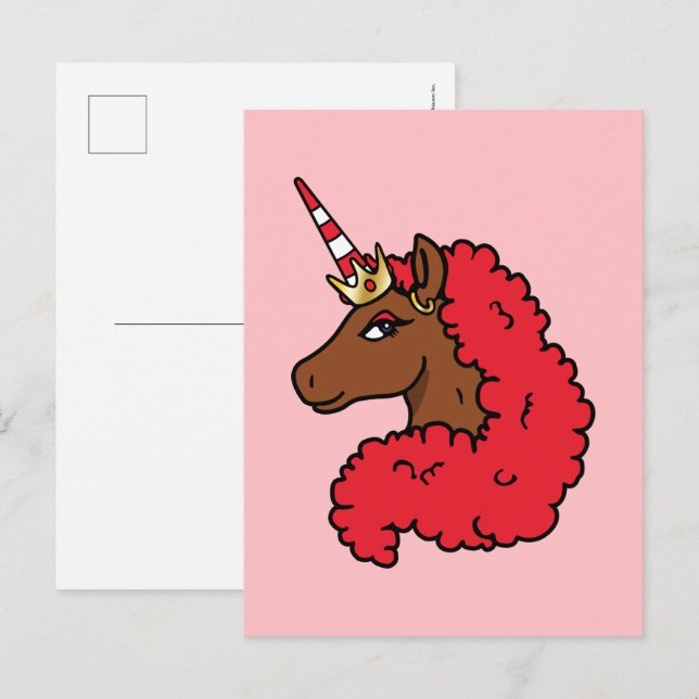 Carte Postale Red Afro Unicorn (Devant / Derrière)