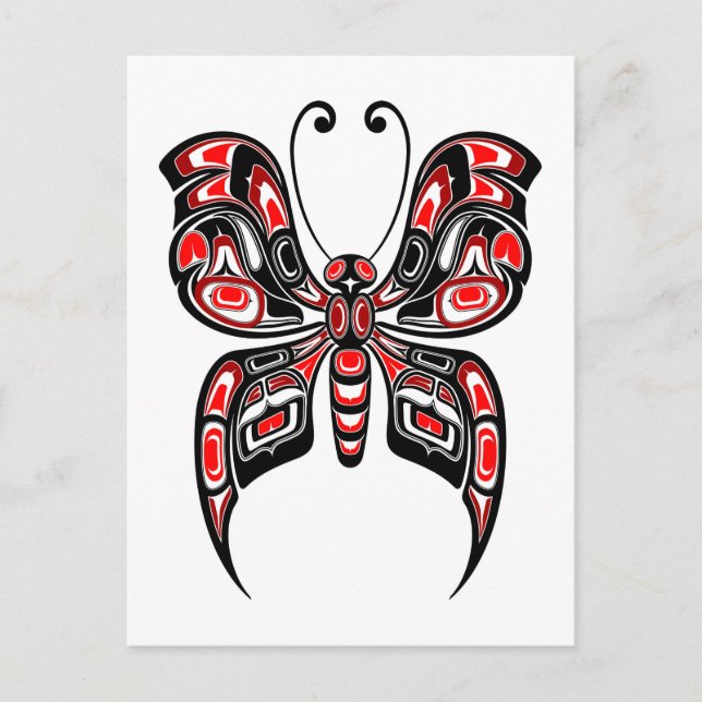 Carte Postale Red and Black Haida Spirit Butterfly on White (Devant)