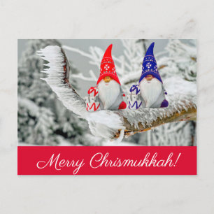 Carte Postale Red and Blue Fun Chrismukkah Santa Elves