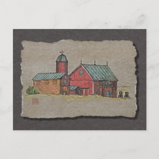 Carte Postale Red Barn & Two Buggies (Devant)