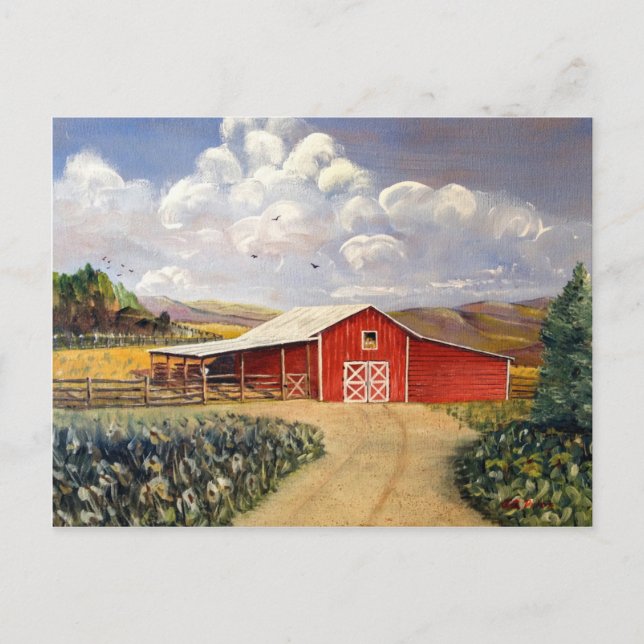 Carte Postale Red Barn West Virginia Farm Fine Art Peinture (Devant)
