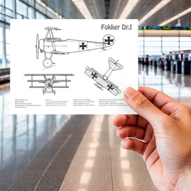 Carte Postale Red Baron Fokker Dr.1 - Plan d'avion BD (Créateur téléchargé)