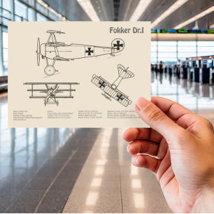 Carte Postale Red Baron Fokker Dr.1 - Plan directeur de l'avion