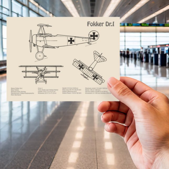 Carte Postale Red Baron Fokker Dr.1 - Plan directeur de l'avion  (Créateur téléchargé)