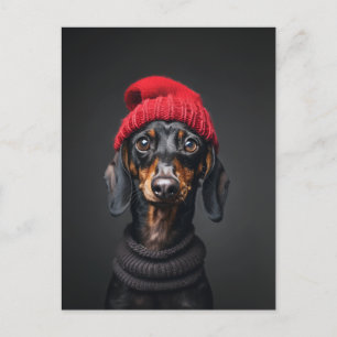 Carte Postale Red Beanie Dachshund
