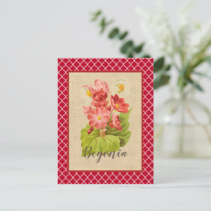 Carte Postale Red Begonia Botanical et Quatrefoil