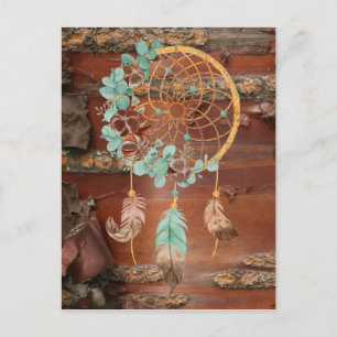 Carte Postale Red Birch Bark Dreamcatcher Brown et Turquoise