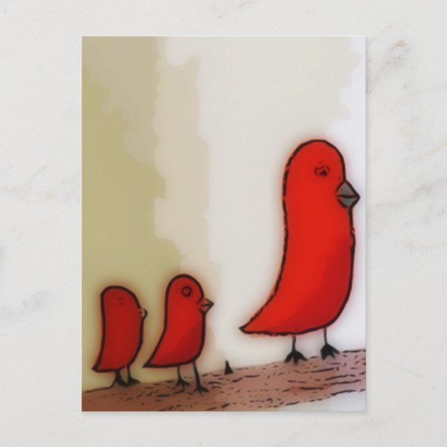 Carte Postale Red Bird With Babies Art (Devant)