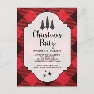 Carte Postale Red Black Buffalo Plaid Christmas Party Invite