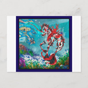 Carte Postale Red Blue Koi Horse Unicorne Pegasus Hippocampus Wa