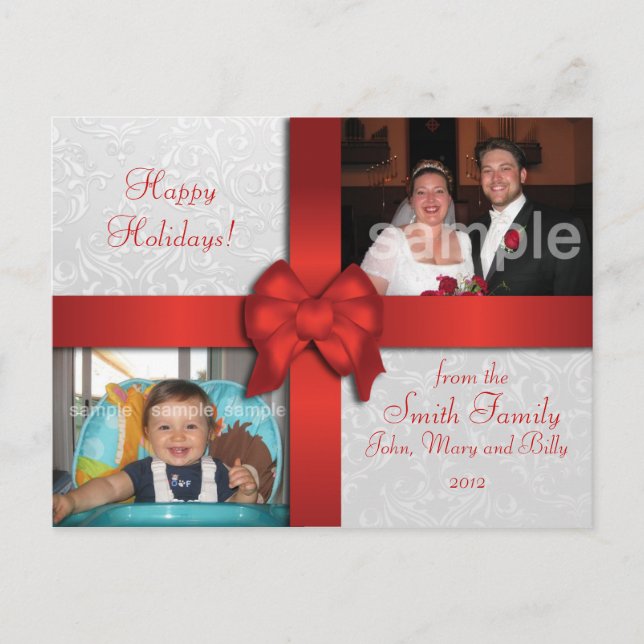 Carte postale Red Bow Custom Photo Holiday (Devant)