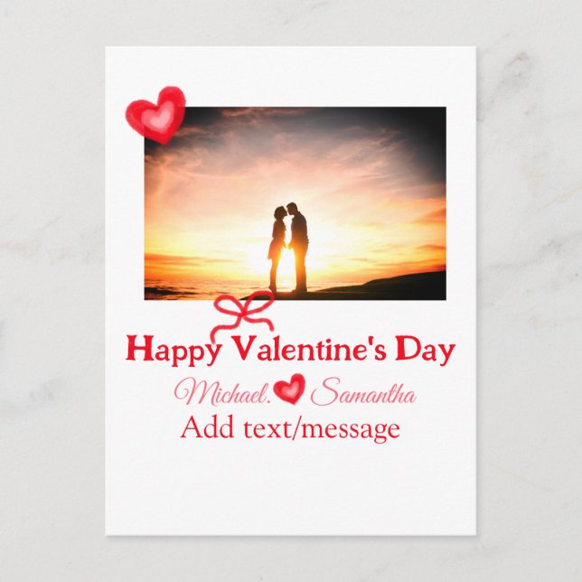 Carte Postale Red bow valentine's day ajouter photo nom coeur am (Devant)