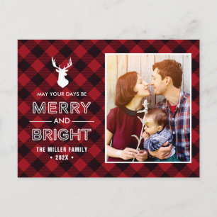 Carte Postale Red Buffalo Check Merry and Bright Christmas Photo