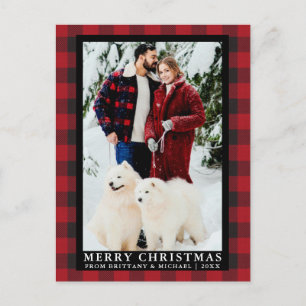 Carte Postale Red Buffalo Plaid Couple Photo Joyeux Noël