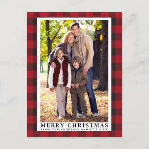Carte Postale Red Buffalo Plaid Joyeux Noël Photo de famille