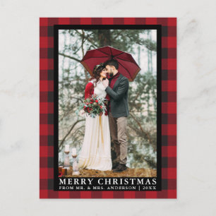 Carte Postale Red Buffalo Plaid Mariage Photo Joyeux Noël